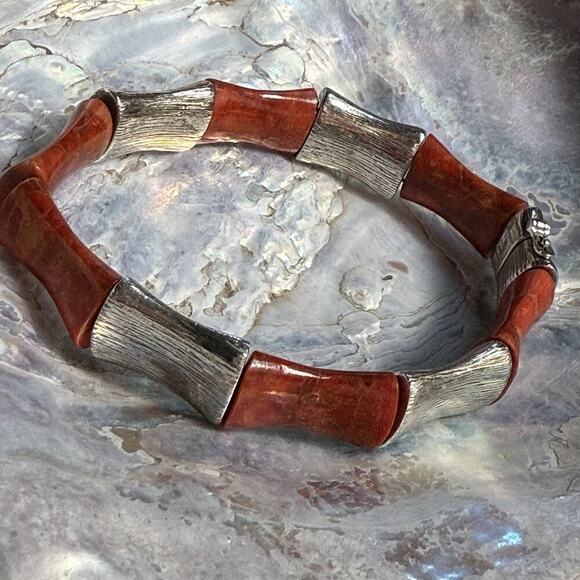 JAY KING Desert Rose Trading Bamboo Red Coral Sterling Silver 925 Bracelet 34g - Picture 5 of 12